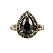 3 Ct Wt Pear Shaped Double Black Diamond Halo Ring Black Diamond Engagement Ring