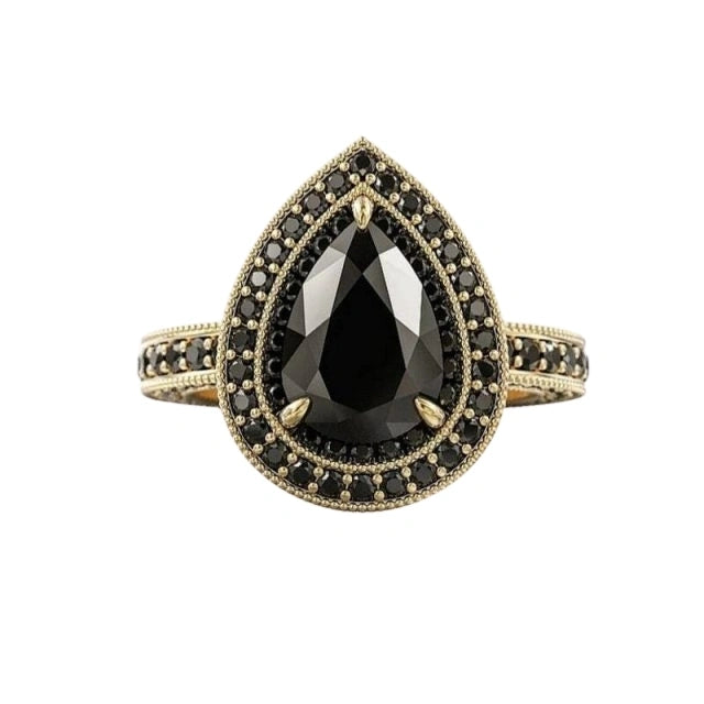 3 Ct Wt Pear Shaped Double Black Diamond Halo Ring Black Diamond Engagement Ring