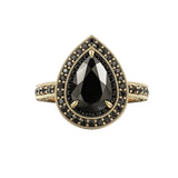 3 Ct Wt Pear Shaped Double Black Diamond Halo Ring