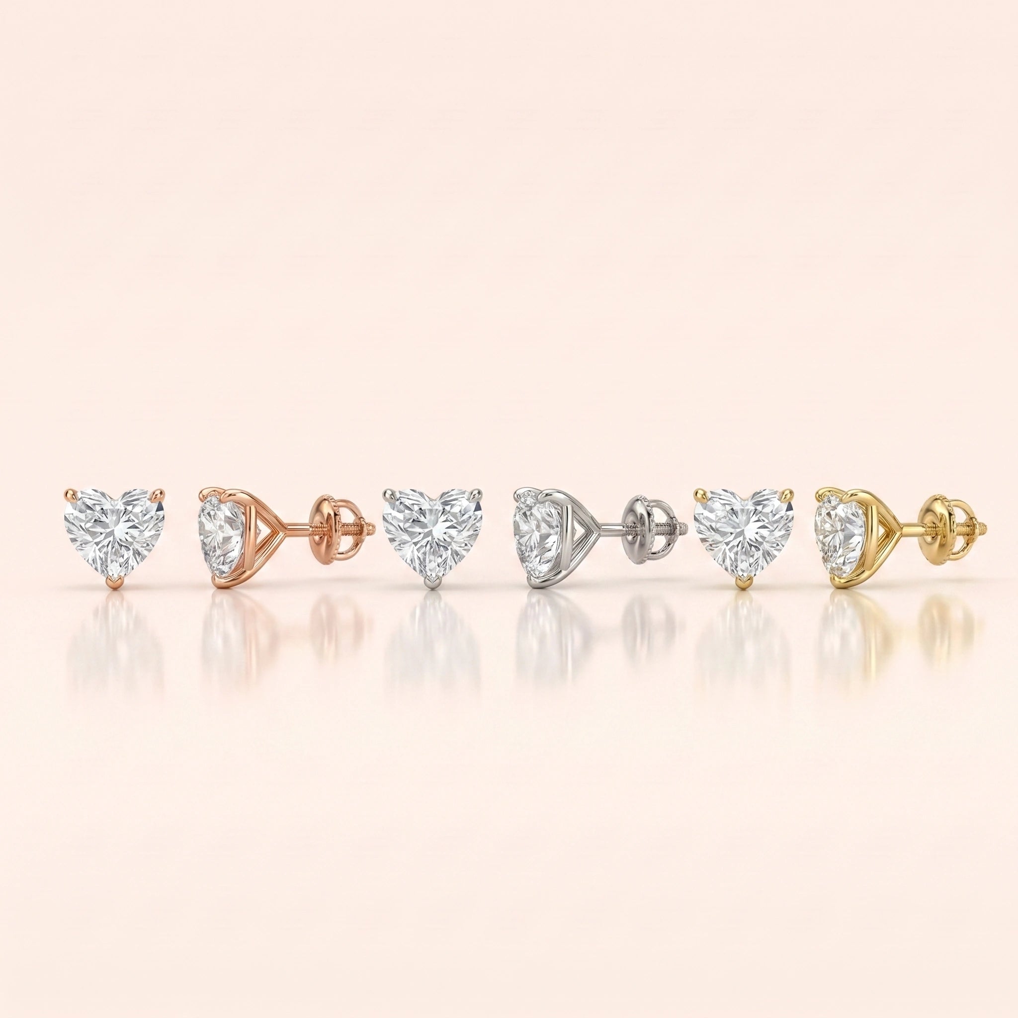 0.50 Ct to 5 Carat Heart Diamond Earrings in Multiple Settings Martini Setting