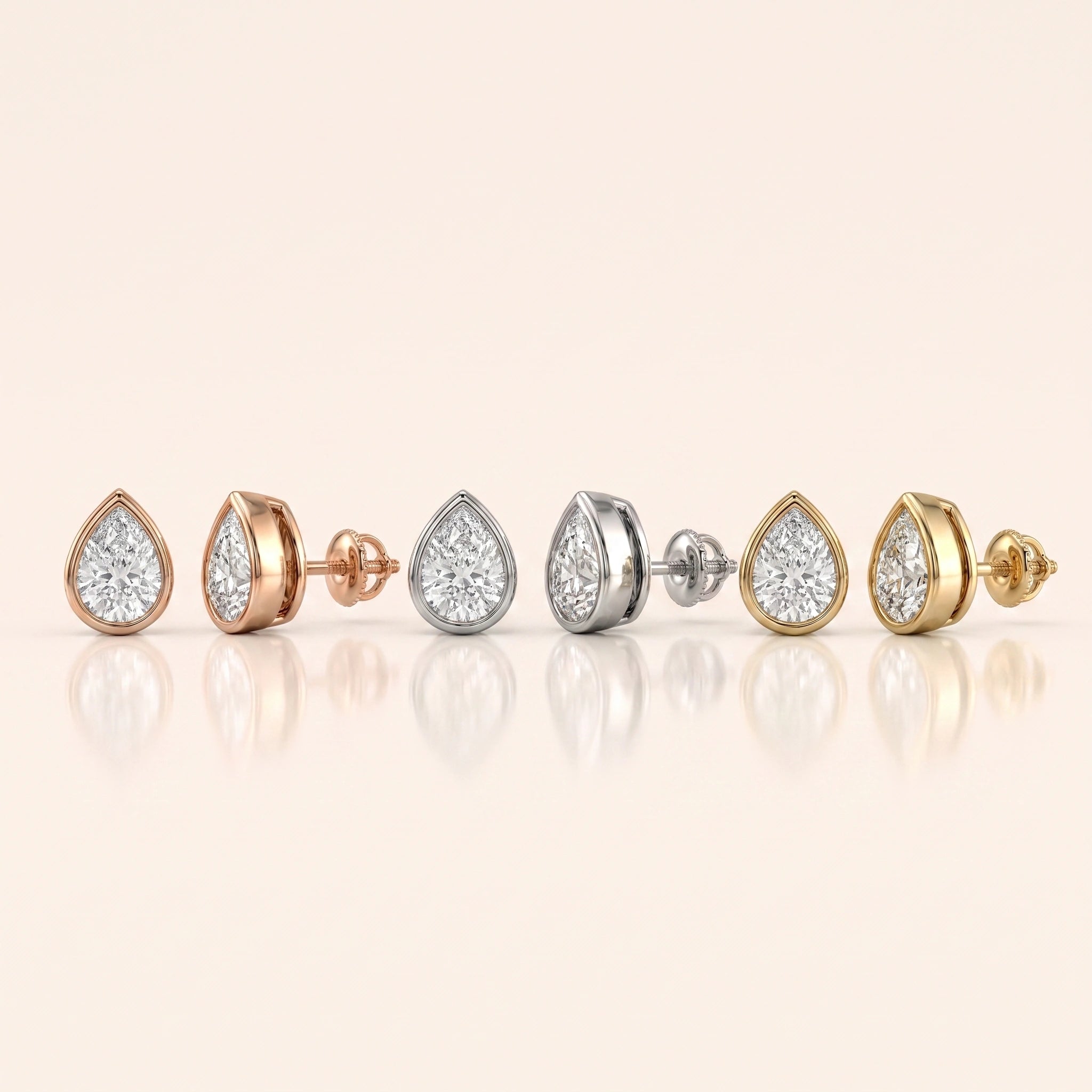 0.50 CT to 5 CT Pear Diamond Stud Earrings in Multiple Settings Bezel Setting