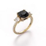 3.75 Carat Cushion Cut Three StoneProng Setting Black And White Diamond  Ring