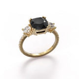 3.75 Carat Cushion Cut Three StoneProng Setting Black And White Diamond  Ring