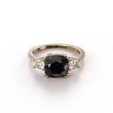 3.75 Carat Cushion Cut Three StoneProng Setting Black And White Diamond  Ring