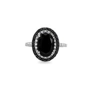 3.55 Ct Oval & Round Cut Black and White Diamond Engagement Ring Black Diamond Engagement Ring
