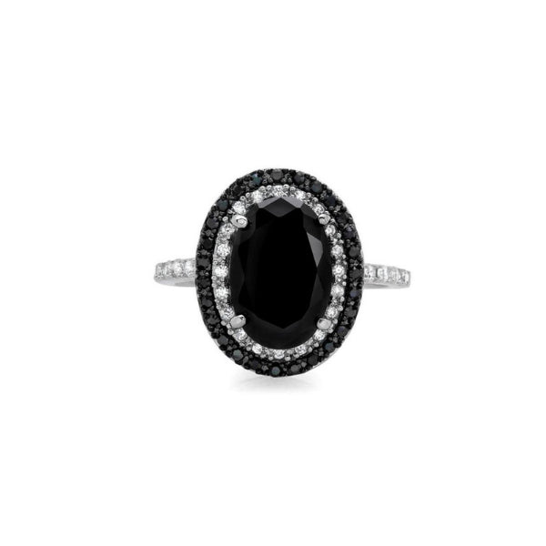 3.55 Ct Oval And Round Shape White & Black diamond engagement ring Black Diamond Engagement Ring