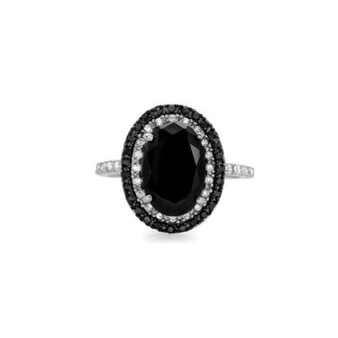 3.35 Ct Oval And Round Shape Duble Halo Black And White Diamond Ring