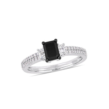 2.50 Carat Emerald And Round Cut Prond Set Black And White Diamond  Ring