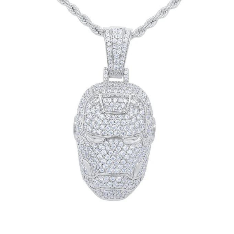 2.50 Carat Round Shaped Iron Man Helmet Lab Diamond Pendant 950 Platinum Natural Diamond