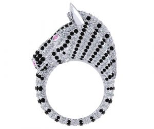 8.40 Carat Pave Setting Black & Pink And White Diamond Pearl Zebra Gemstone Ring