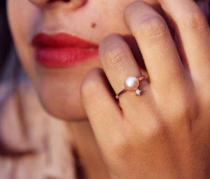 1.19 Carat 14k Rose Gold Pearl Ring Gift For Her