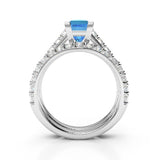 1.07 Carat Princess And Round Cut Prong Setting Blue And White Diamond Topaz Bridal Set Ring