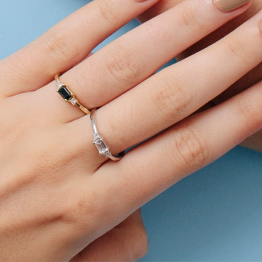 1 Carat Emerald Shape Three Stone Black & White Diamond Ring