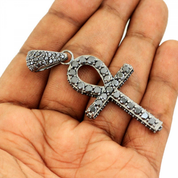 3 Ct Round Cut Diamond Black Diamond Cross Pendant in White Gold