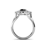 1.70 Carat Round Cut Three Stone Black Diamond Engagement Ring in White Gold