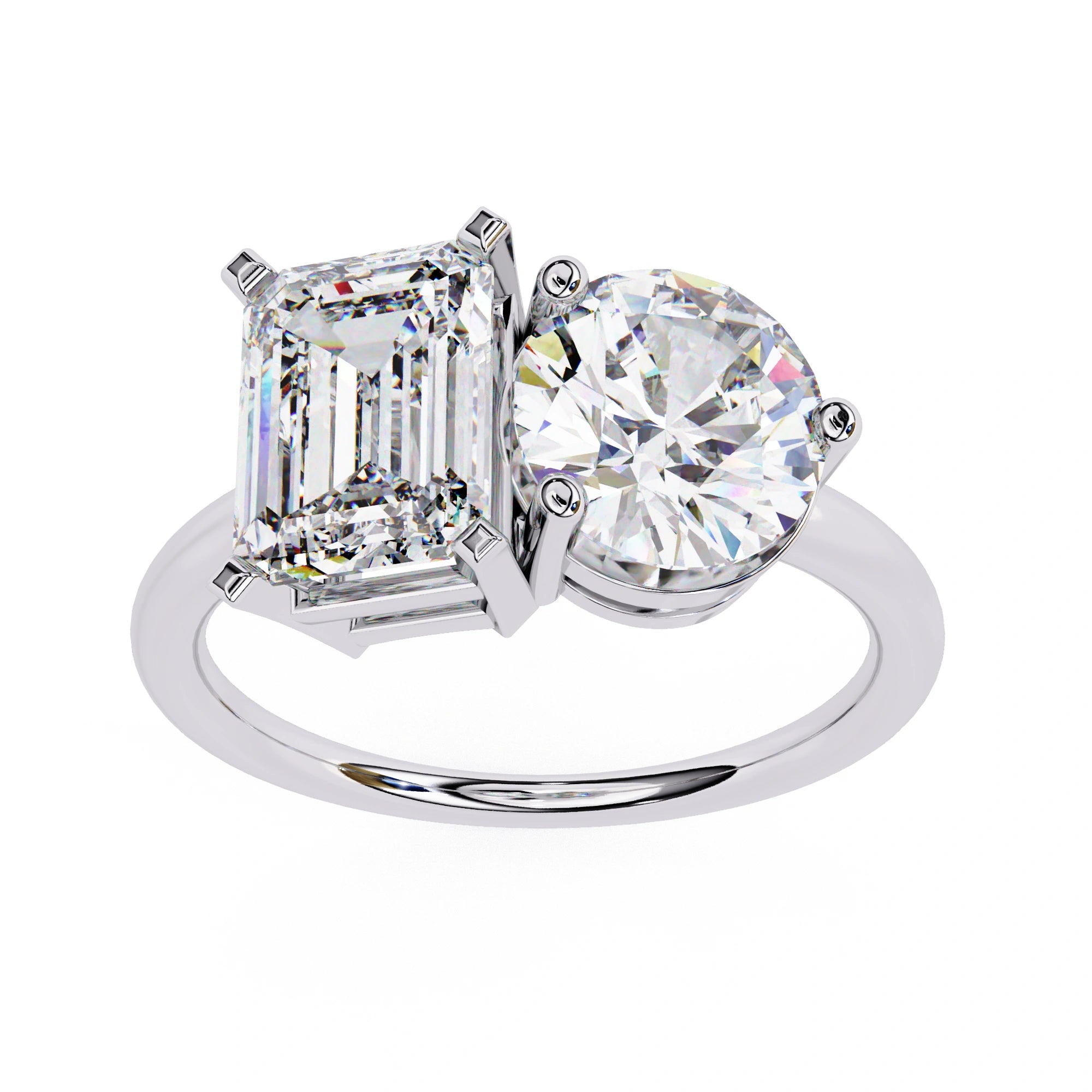 4.25 Ct Lab Created Diamond Rings Toi Et Moi Emerald And Round White