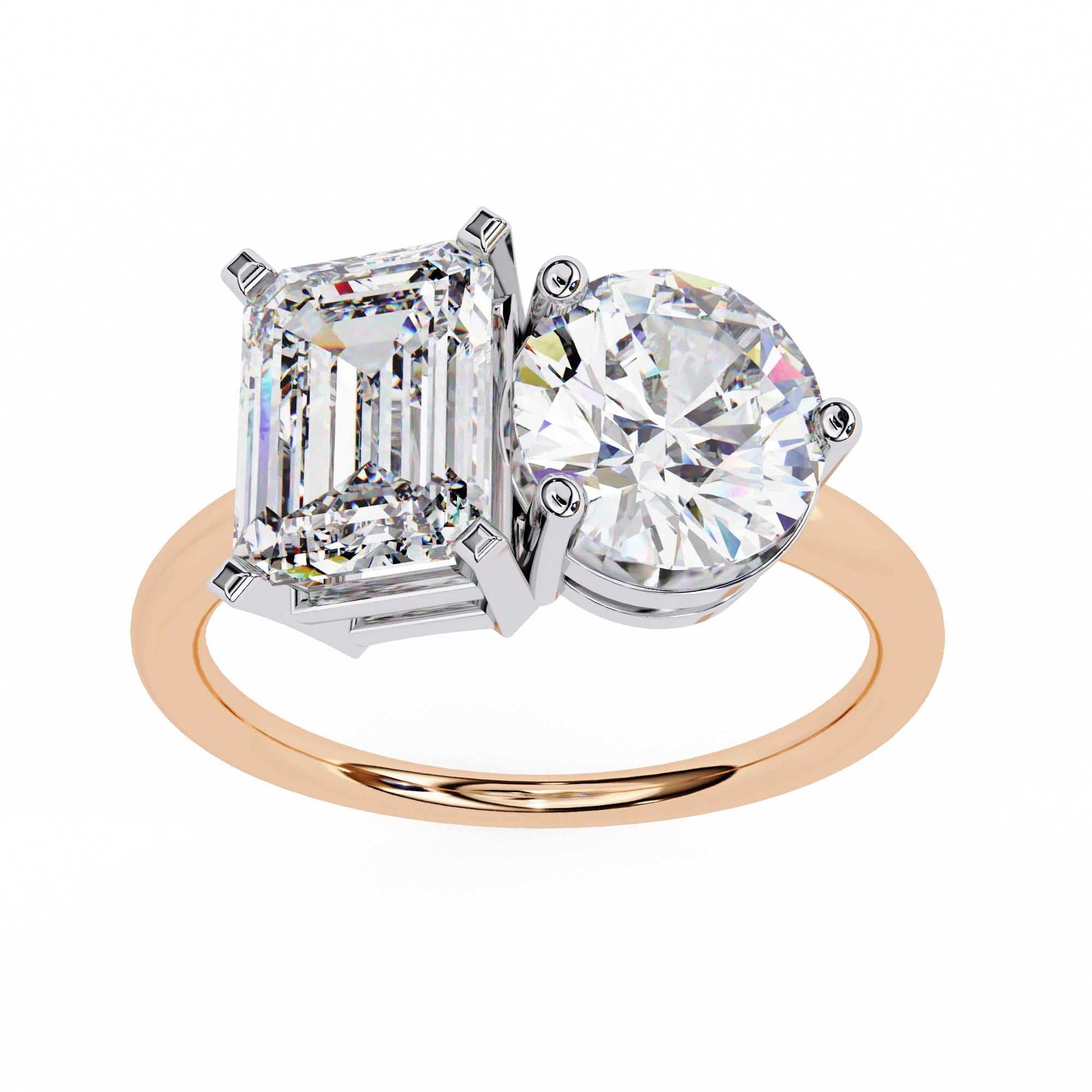 4.25 Ct Lab Created Diamond Rings Toi Et Moi Emerald And Round White Lab Diamond