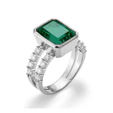 4.50 Carat Emerald Gemstone Bezel Setting Double Band Ring