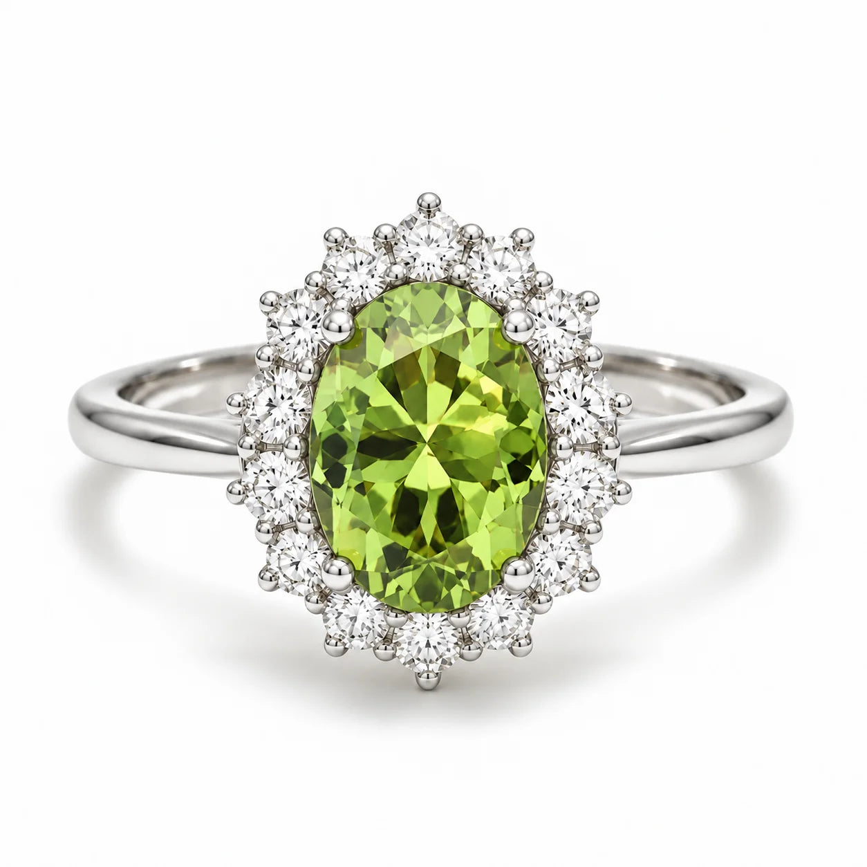 4.70 Carat Green Oval Diamond Halo Ring