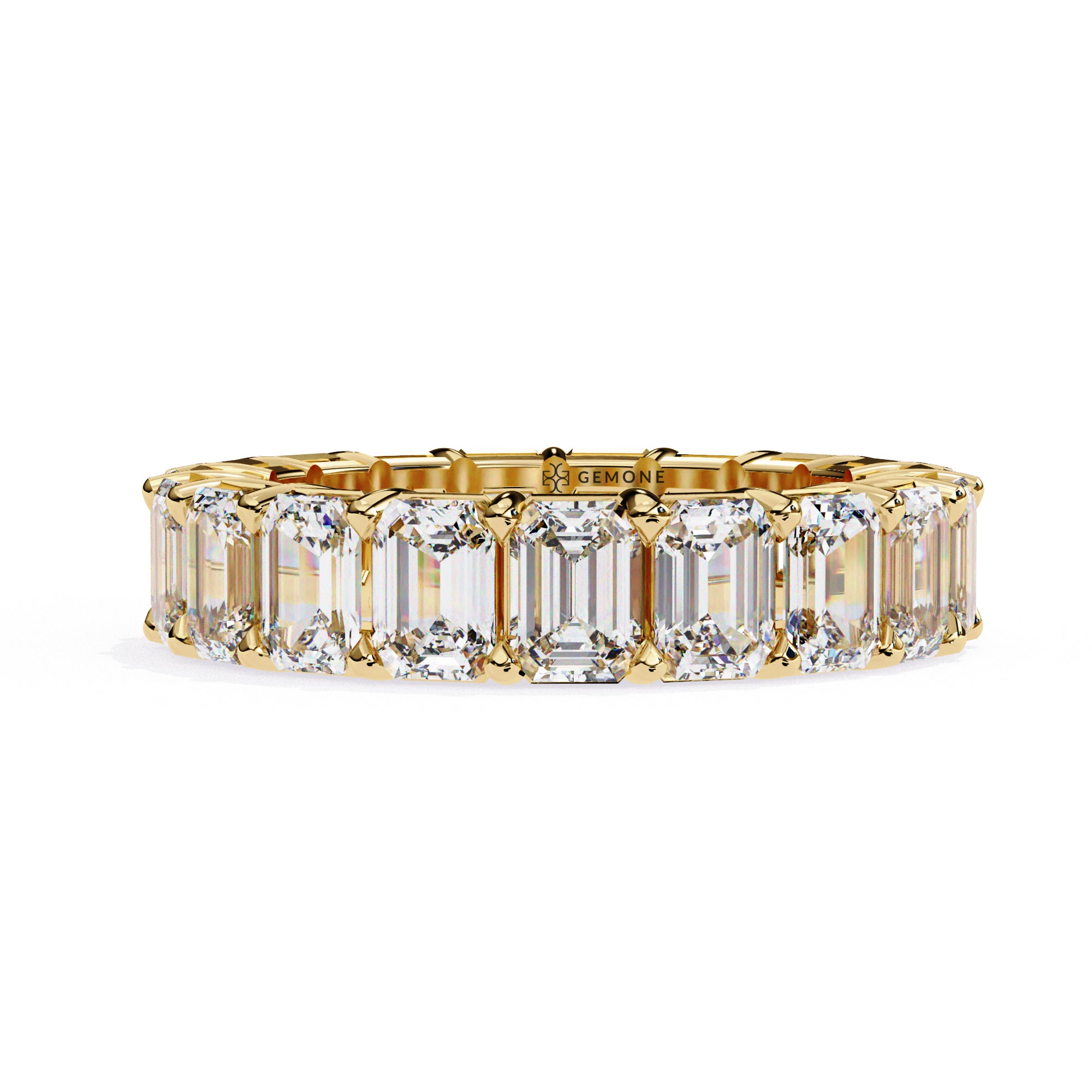4.90 Carat Emerald Cut Lab Diamond Eternity Wedding Band 18K Yellow Gold