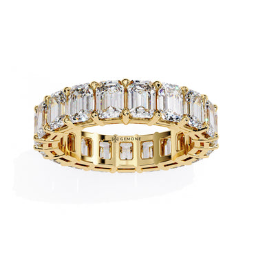 4.90 Carat Emerald Cut Lab Dimaond Eternity Wedding Band In Yellow Gold