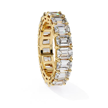 4.90 Carat Emerald Cut Lab Dimaond Eternity Wedding Band In Yellow Gold