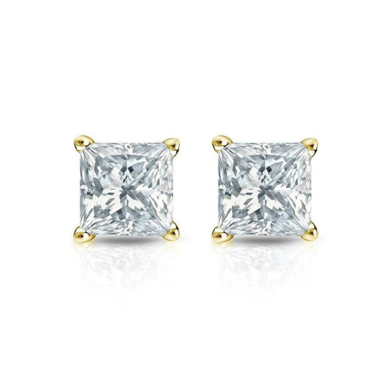 2 Carat Princess Cut 4 Prong Diamond Stud Earrings Lab Diamond