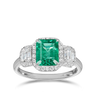 4 Carat Emerald Gemstone Halo Prong Setting Three Stone Ring in White Gold