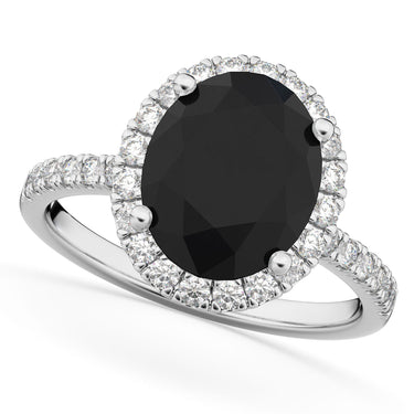 4 Carat Oval Cut Black Diamond Ring With Accents