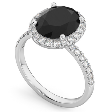 4 Carat Oval Cut Black Diamond Ring With Accents