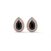 4 Carat Pear Black Diamond Halo Stud Earrings Screw Back 18K Rose Gold