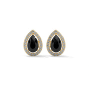 4 Carat Pear Black Diamond Halo Stud Earrings Screw Back