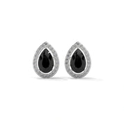 4 Carat Pear Black Diamond Halo Stud Earrings Screw Back 950 Platinum