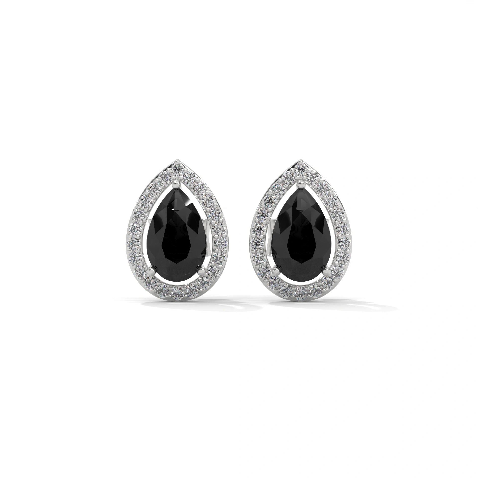 4 Carat Pear Black Diamond Halo Stud Earrings Screw Back 950 Platinum