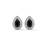 4 Carat Pear Black Diamond Halo Stud Earrings Screw Back