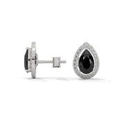 4 Carat Pear Black Diamond Halo Stud Earrings Screw Back