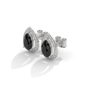 4 Carat Pear Black Diamond Halo Stud Earrings Screw Back