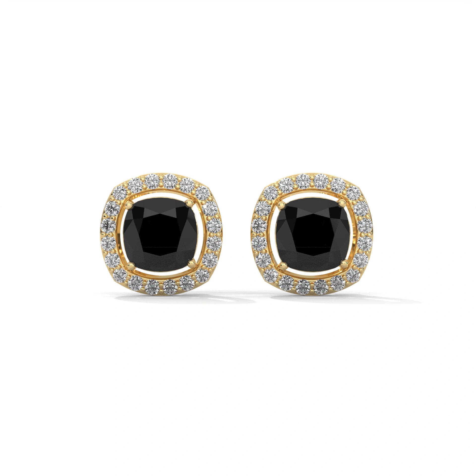 3.8 Ct Black Diamond Halo Earrings Screw Back White Gold 18K Yellow Gold