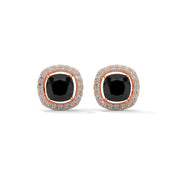 3.8 Ct Black Diamond Halo Earrings Screw Back White Gold 18K Rose Gold