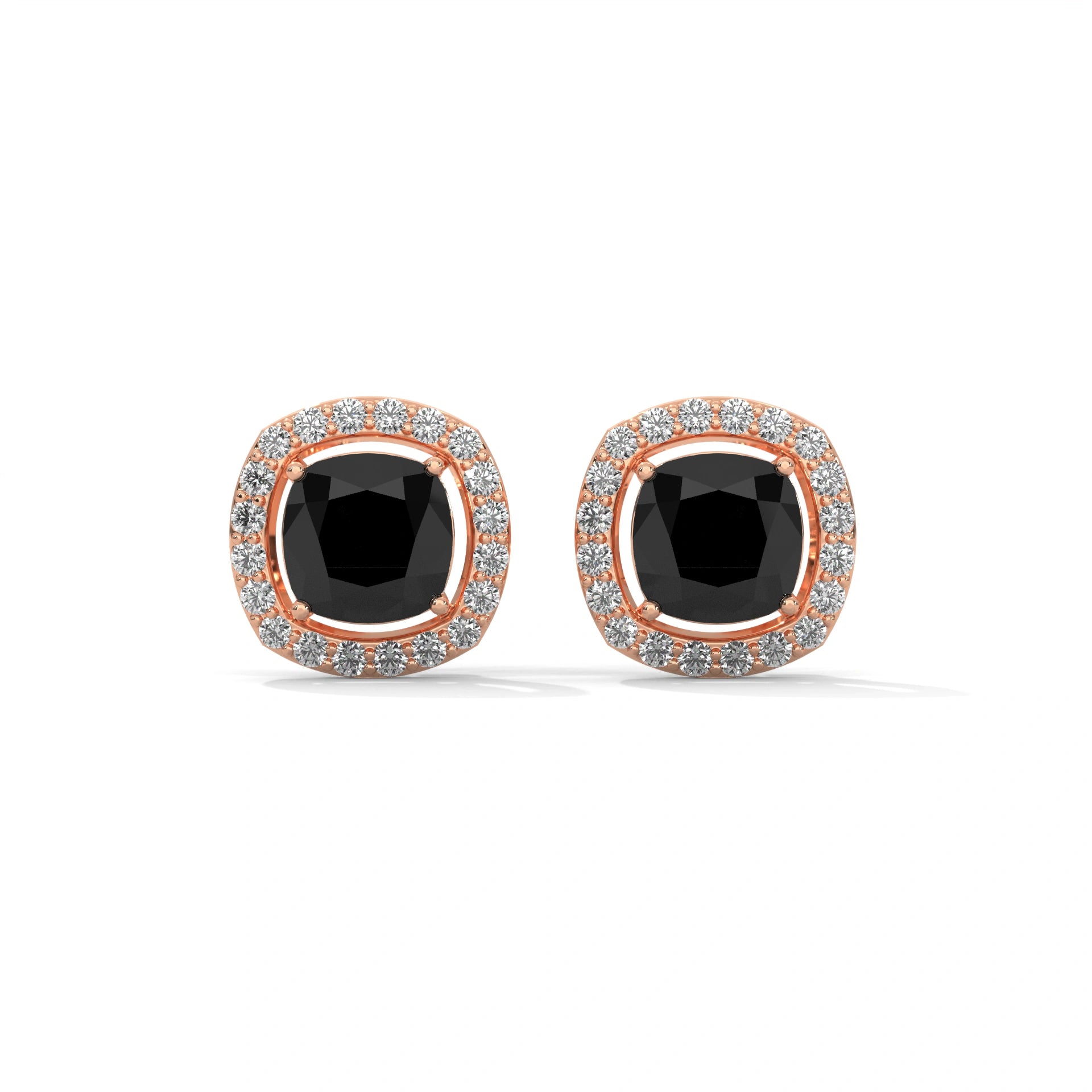 3.8 Ct Black Diamond Halo Earrings Screw Back White Gold 18K Rose Gold
