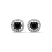 3.8 Ct Black Diamond Halo Earrings Screw Back White Gold