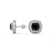 3.8 Ct Black Diamond Halo Earrings Screw Back White Gold