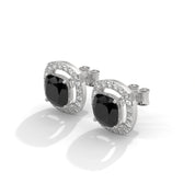 3.8 Ct Black Diamond Halo Earrings Screw Back White Gold