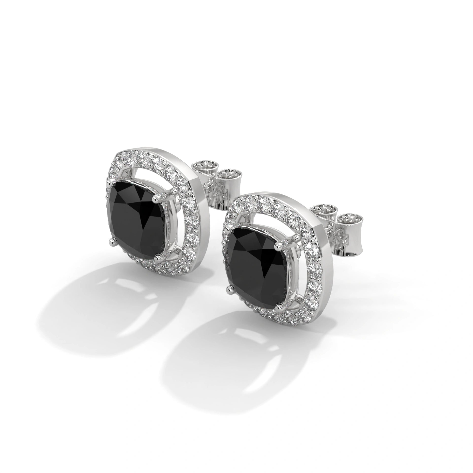 3.8 Ct Black Diamond Halo Earrings Screw Back White Gold