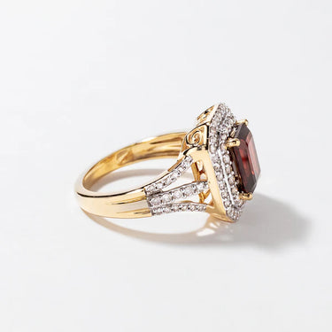 4 Carat Emerald Cut 4 Prong Ruby Gemstone Double Halo Engagement Ring