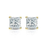  1 Carat Princess Cut 4 Prong Diamond Stud Earrings In Yellow Gold