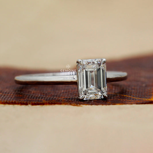 1 Ct Emerald Shape Lab Grown Diamond Solitaire Ring