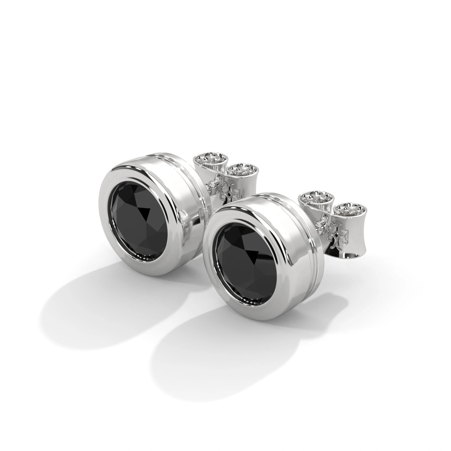 3.80 Carat Round Cut Diamond Bezel Set Black Diamond Stud Earrings