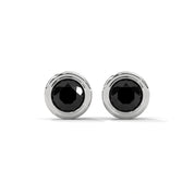 3.80 Carat Round Cut Diamond Bezel Set Black Diamond Stud Earrings