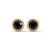 3.80 Carat Round Cut Diamond Bezel Set Black Diamond Stud Earrings 18K Yellow Gold